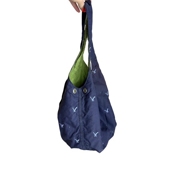 Y2K American Eagle Outfitters  Navy & Green Cotton Hobo Tote Bag - Picture 4 of 7